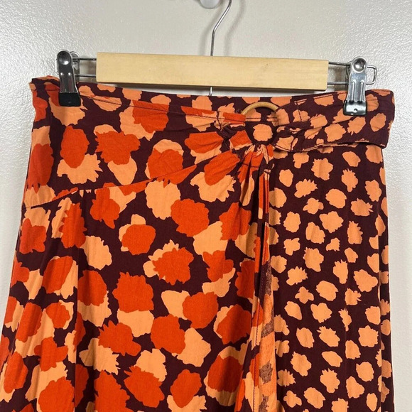 Anthropologie Jennifer Midi Faux Wrap Skirt Size 4 Orange Leopard Print Work - Picture 5 of 11